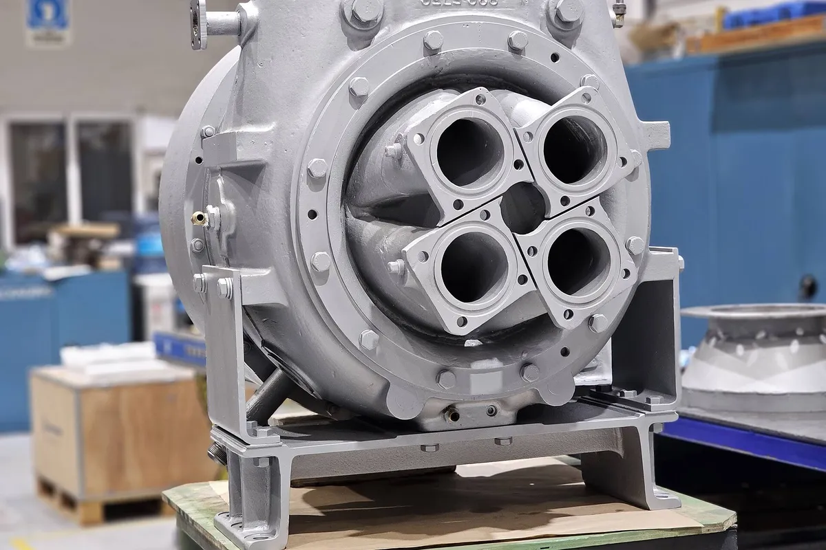 ALCO 520 turbocharger gas inlet casing with four flanged ports