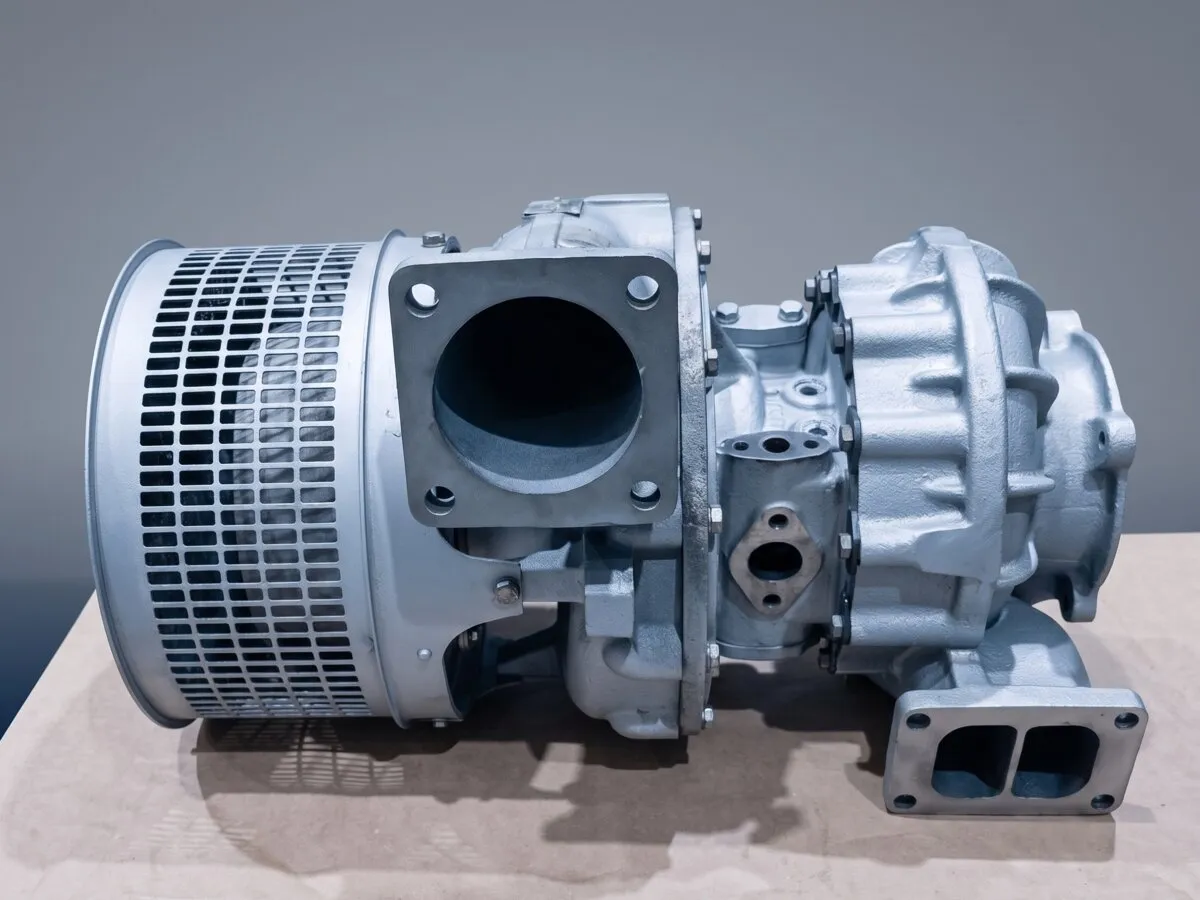 Overhauled IHI AT14 turbocharger on the workshop bench