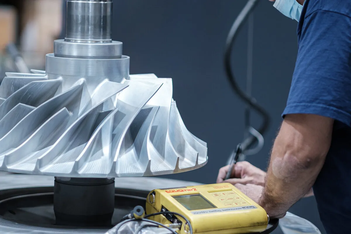 Hardness testing on a compressor wheel