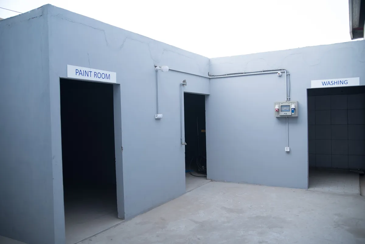 Paint room and washing room at the Karachi workshop