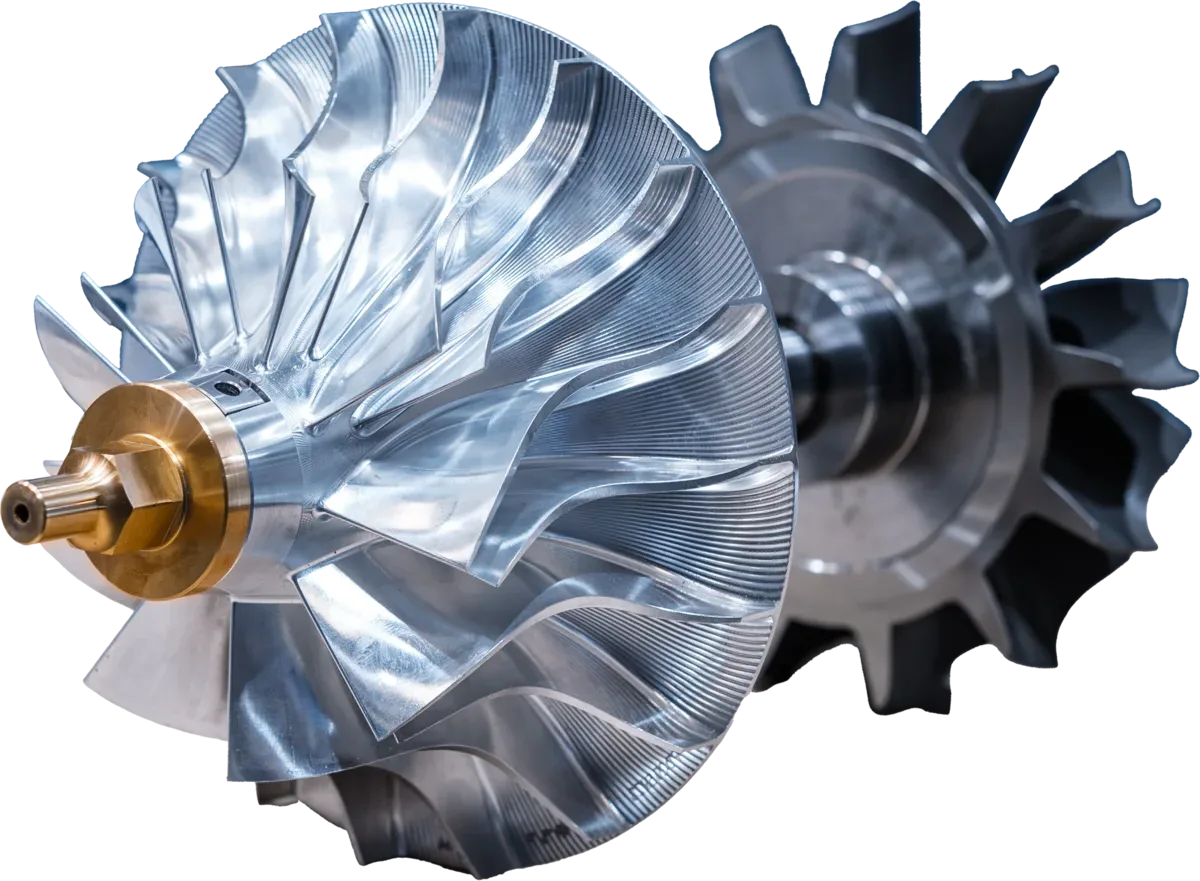 Napier NR15R turbocharger rotor — turbine and compressor wheels on the shaft